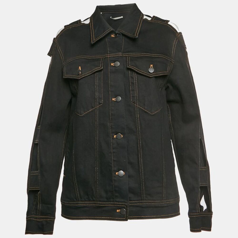Alessandra Rich Black Denim Cutout Sleeve Jacket L